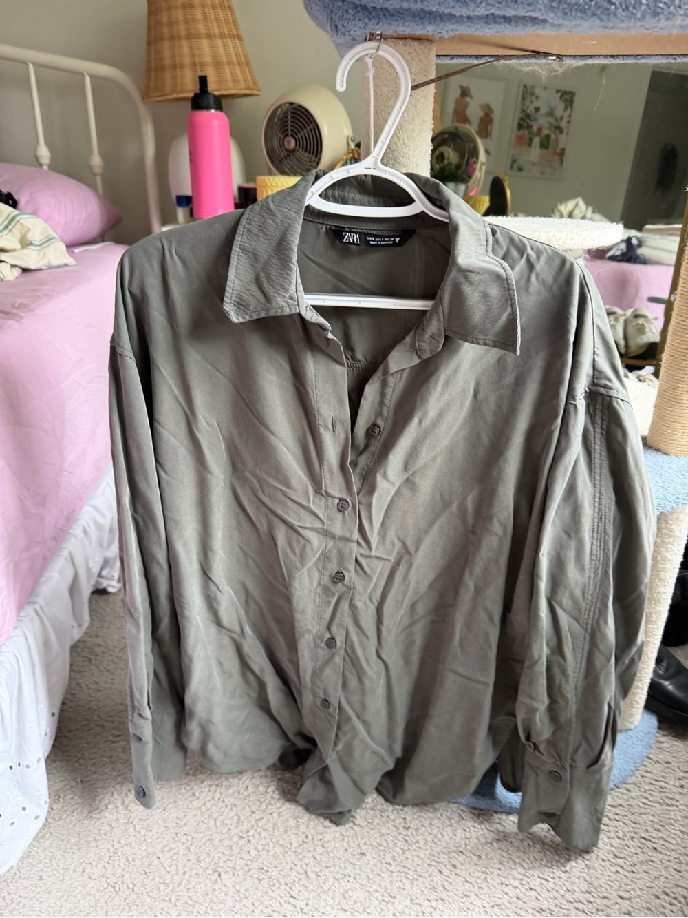 Zara Olive Green Button-Down Shirt